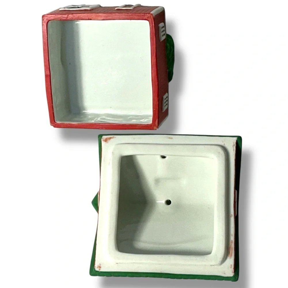 Vintage Figis Horse Barn Trinket Box Hand Painted Porcelain Farmhouse Decor 2000